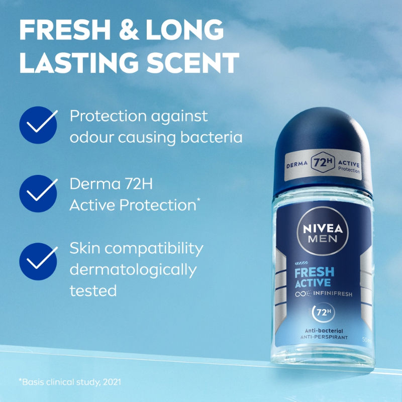 NIVEA MEN Fresh Active 72h Deodorant Roll On For Men