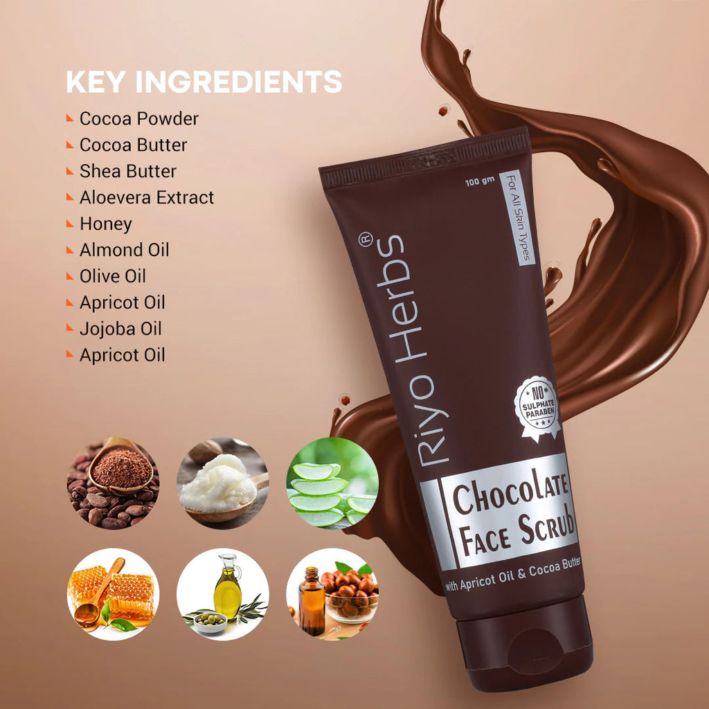 Riyo Herbs Chocolate Face Scrub with Cocoa Butter helps Dark Spots Reduction