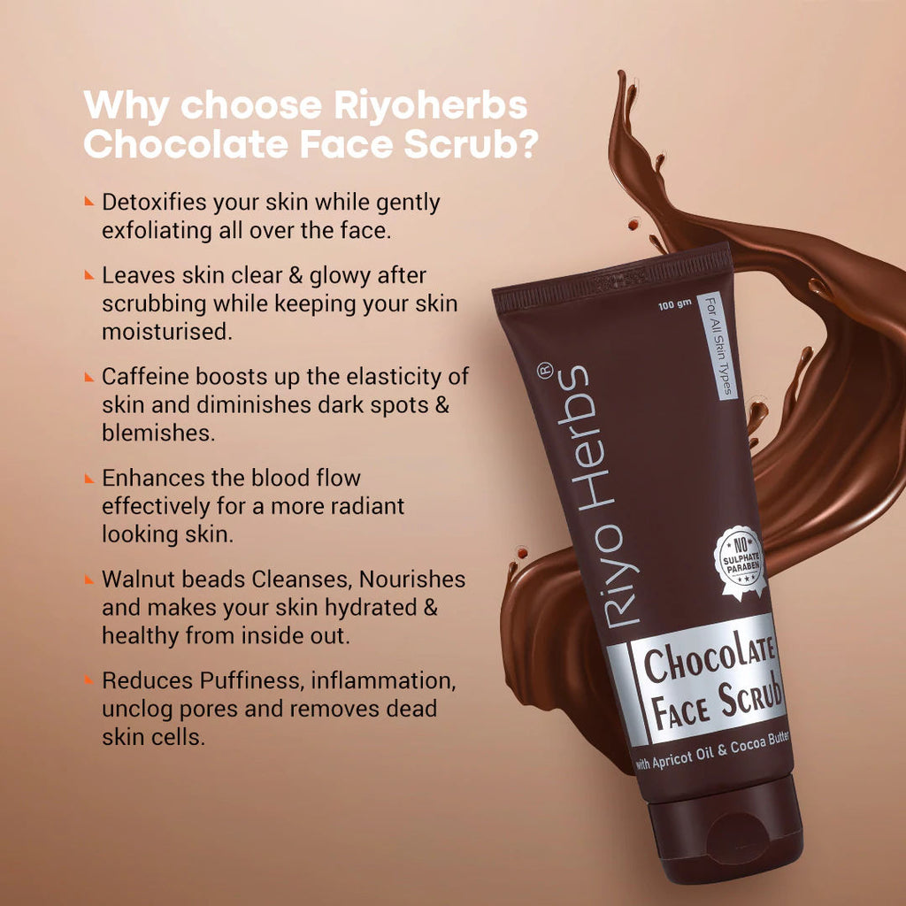 Riyo Herbs Chocolate Face Scrub with Cocoa Butter helps Dark Spots Reduction