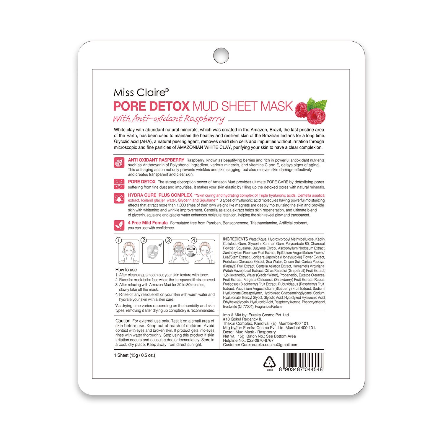 Miss Claire Pore Detox Mud Sheet Mask With Anti Oxidant Raspberry