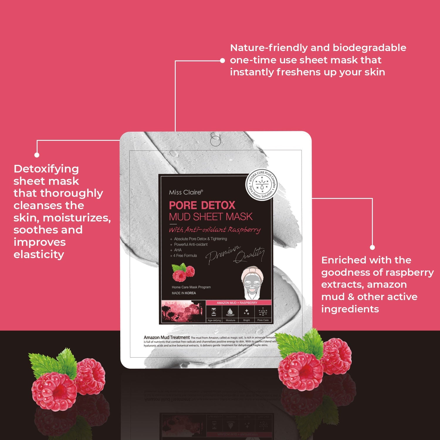 Miss Claire Pore Detox Mud Sheet Mask With Anti Oxidant Raspberry