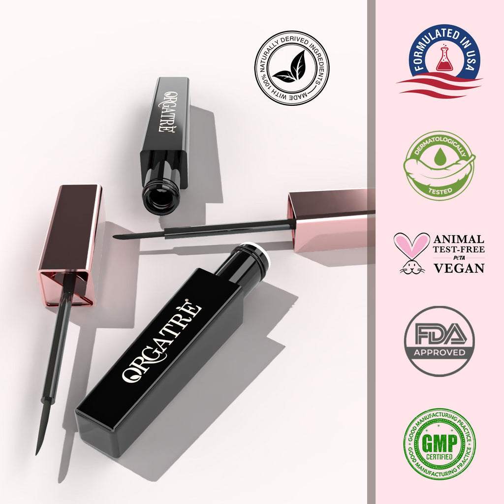 Orgatre Waterproof Liquid Eyeliner, Smudgeproof 24 Hr Infused With Glycerin Jojoba Oil, & Vitamin C