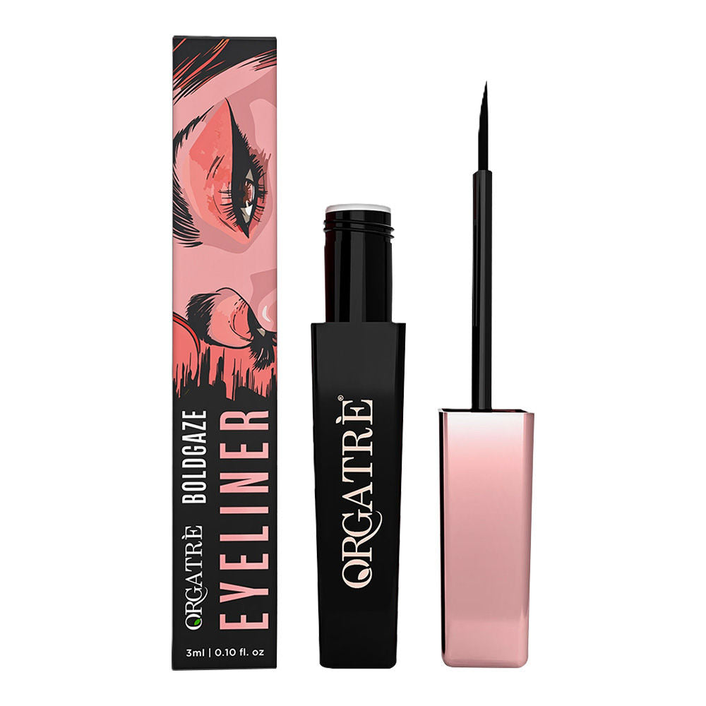 Orgatre Waterproof Liquid Eyeliner, Smudgeproof 24 Hr Infused With Glycerin Jojoba Oil, & Vitamin C