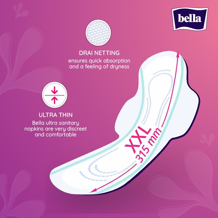 Bella Ultra Thin Night Drai Sanitary Pads, Breathable & Suitable for Very Heavy Flow (14Pcs)