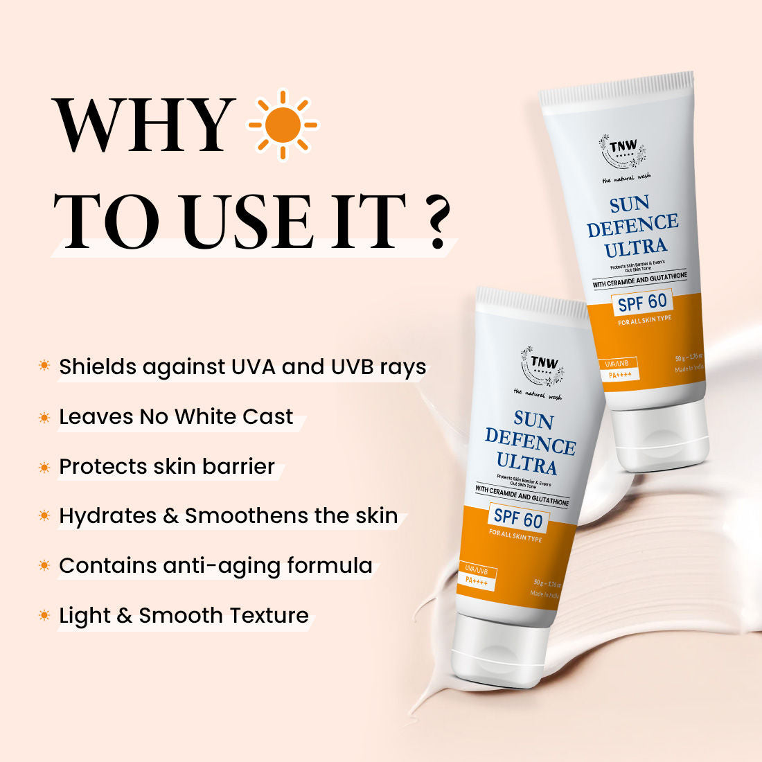 TNW The Natural Wash Sun Defence Sunscreen SPF 60 UVA UVB PA++++ Sunblock Suncream
