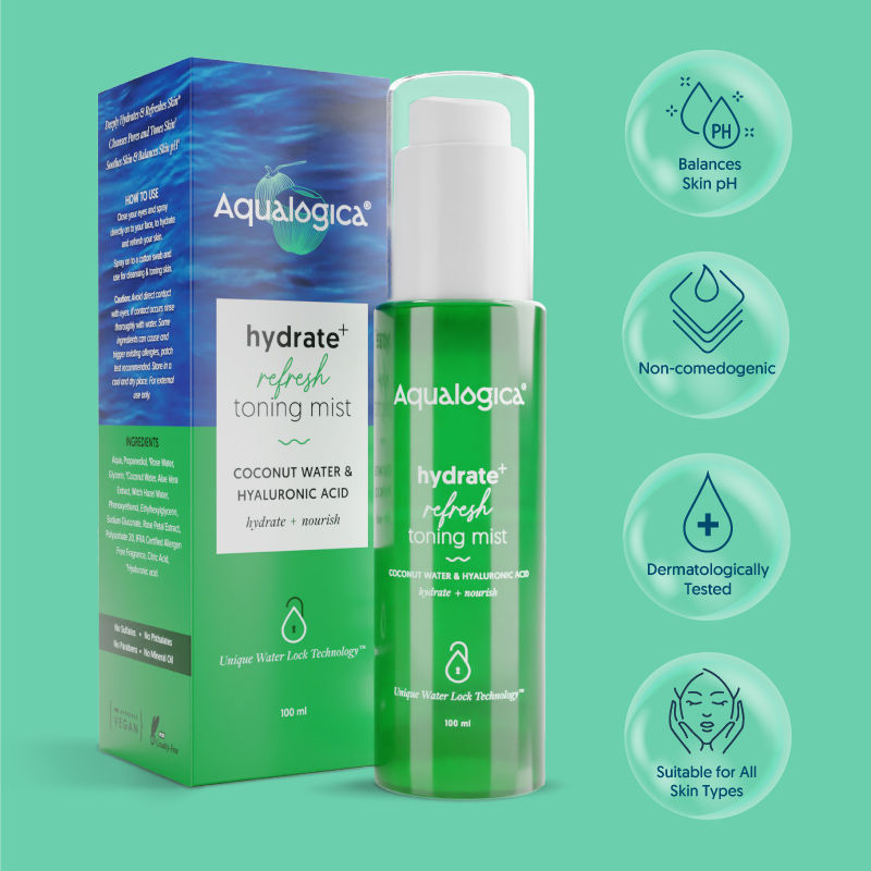 Aqualogica Hydrate+ Refresh Toning Mist with Coconut Water and Hyaluronic Acid