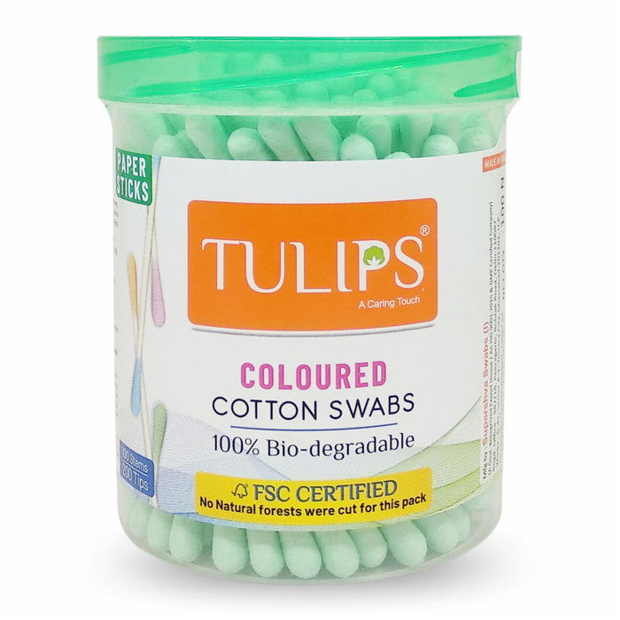 Tulips Cotton Ear Buds (100 Stciks In A Jar) Made With White Paper Stick In Multi Color Pack